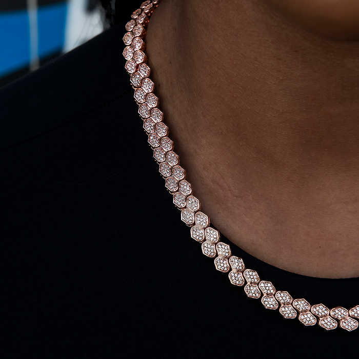 Diamond Pave Flat Snake Link Necklace in Rose Gold-4mm