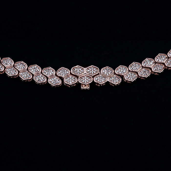 Diamond Pave Flat Snake Link Necklace in Rose Gold-4mm