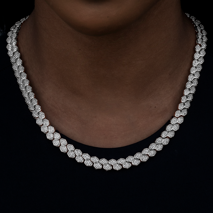 Diamond Pave Flat Snake Link Necklace in White Gold-4mm
