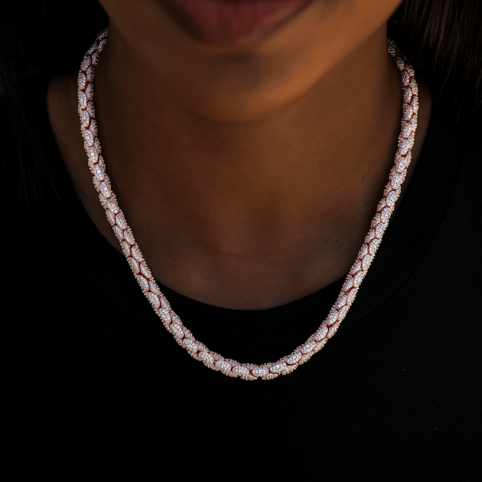Diamond Pave Snake Link Necklace in Rose Gold- 6mm