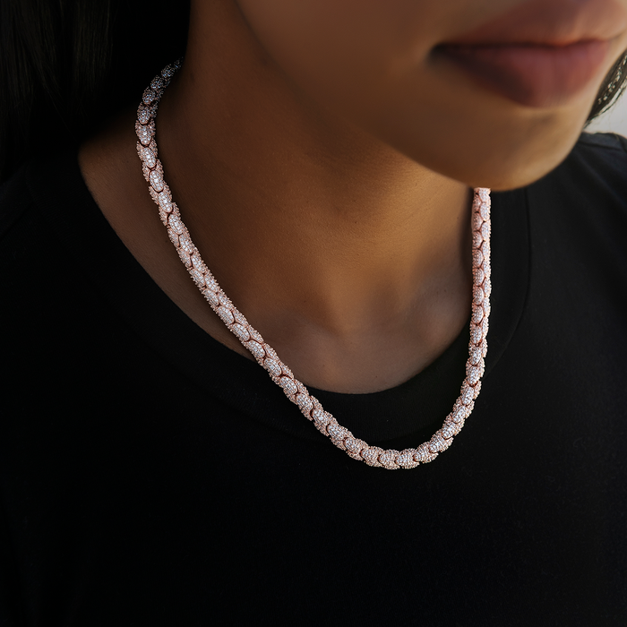 Diamond Pave Snake Link Necklace in Rose Gold- 6mm