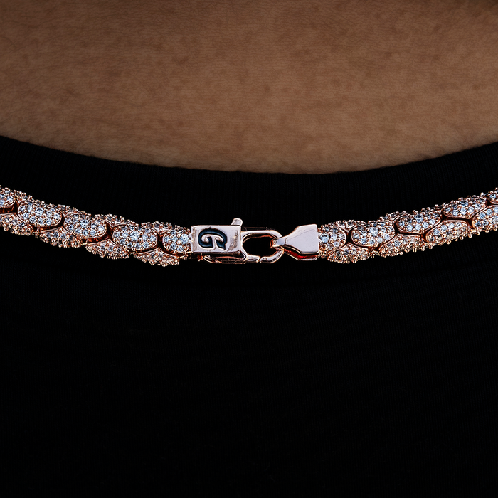 Diamond Pave Snake Link Necklace in Rose Gold- 6mm