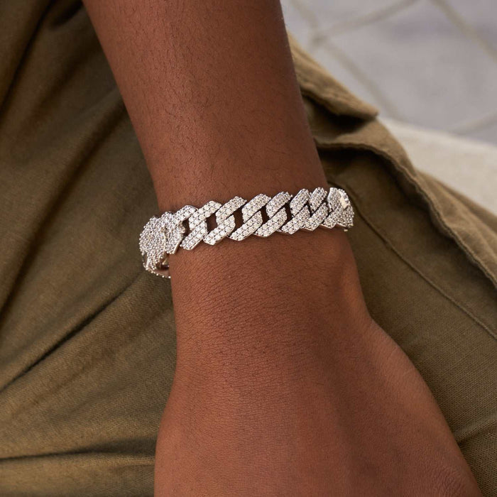 Diamond Prong Link Bracelet in White Gold - 12mm
