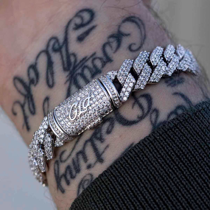 Diamond Prong Link Bracelet in White Gold - 12mm - The GLD Shop
