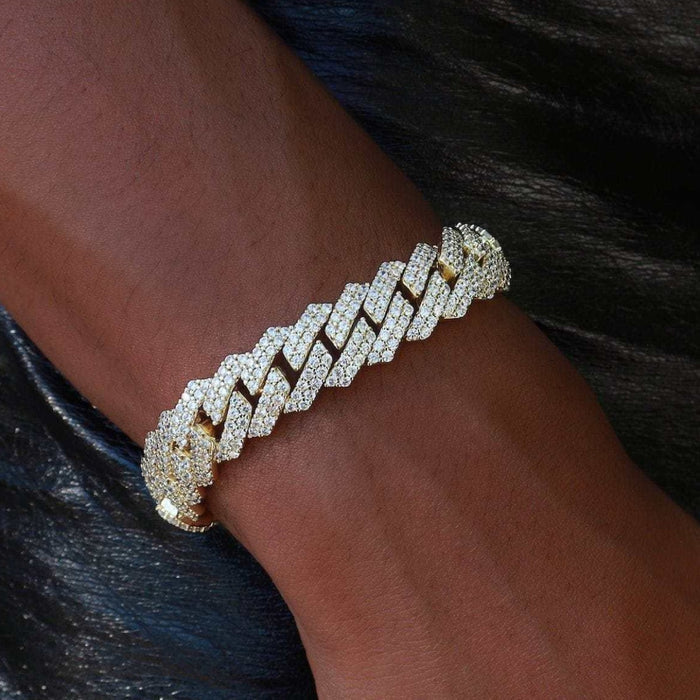 Diamond Prong Link Bracelet in Yellow Gold - 12mm - The GLD Shop