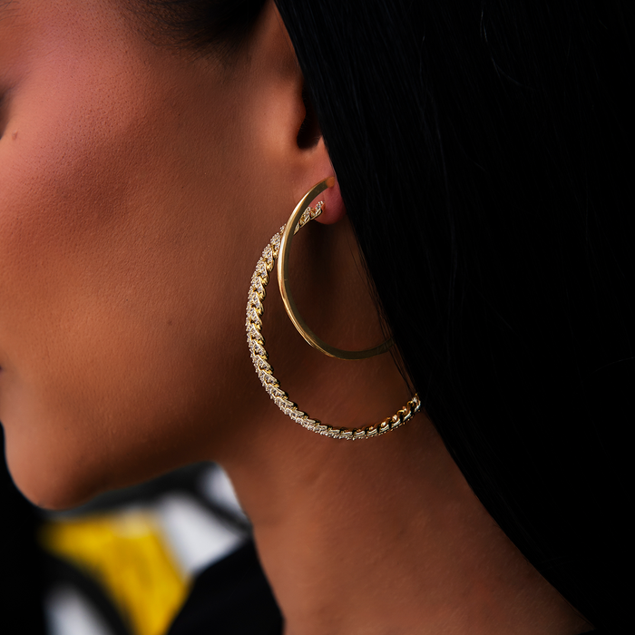 Diamond Prong + Plain Hoop Earring Bundle in Yellow Gold