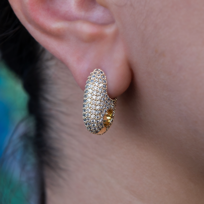 Diamond Puffed Mariner Hoop Earrings in Yellow Gold