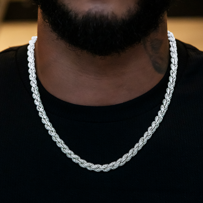 Diamond Rope Chain + Bracelet Bundle in White Gold- 7mm