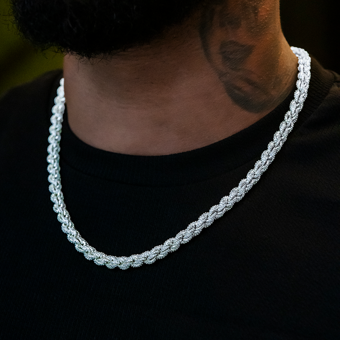Diamond Rope Chain + Bracelet Bundle in White Gold- 7mm