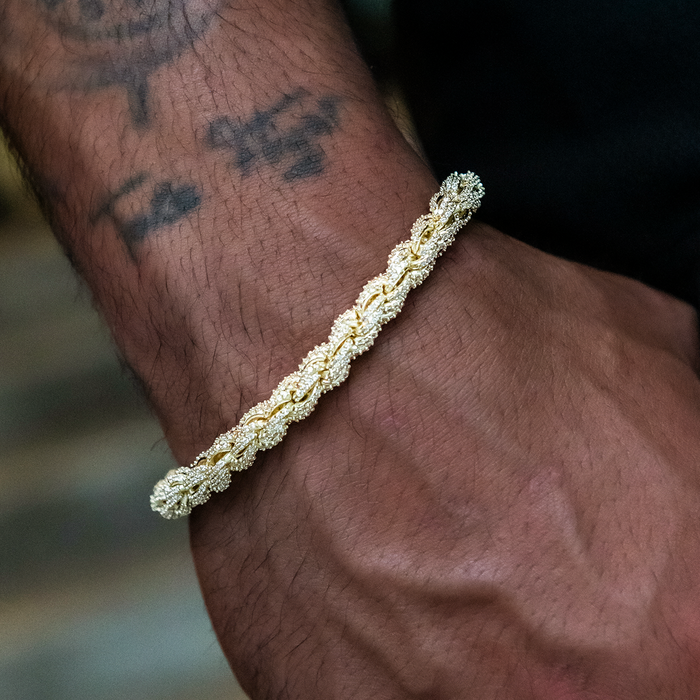 Diamond Rope Chain Bracelet in Yellow Gold- 7mm