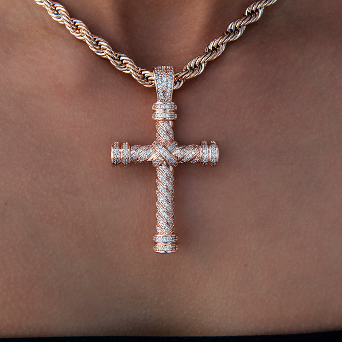 Diamond Rope Cross Pendant in Rose Gold