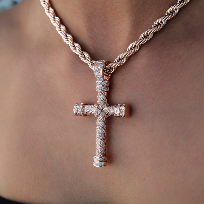 Diamond Rope Cross Pendant in Rose Gold