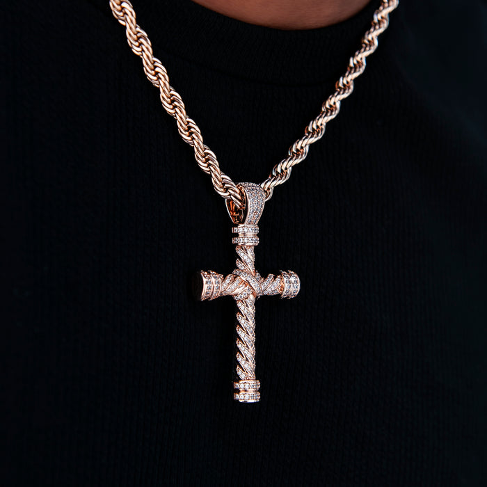 Diamond Rope Cross Pendant in Rose Gold