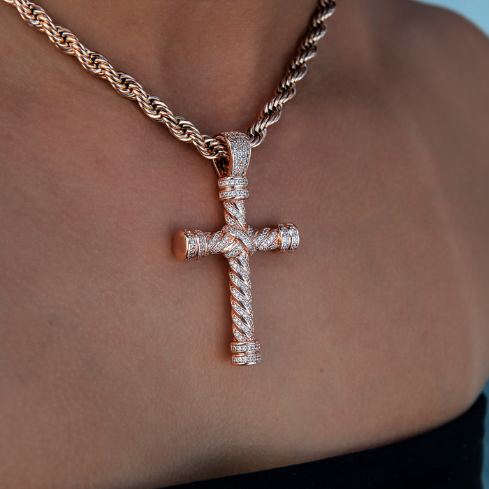 Diamond Rope Cross Pendant in Rose Gold