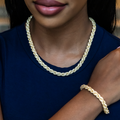 Diamond Rope Necklace + Bracelet Bundle in Yellow Gold- 7mm