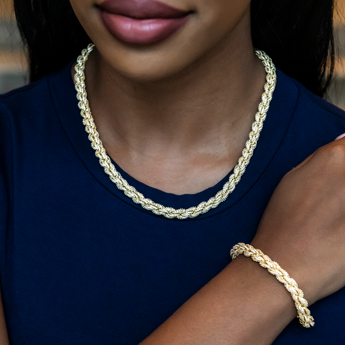 Diamond Rope Necklace + Bracelet Bundle in Yellow Gold- 7mm