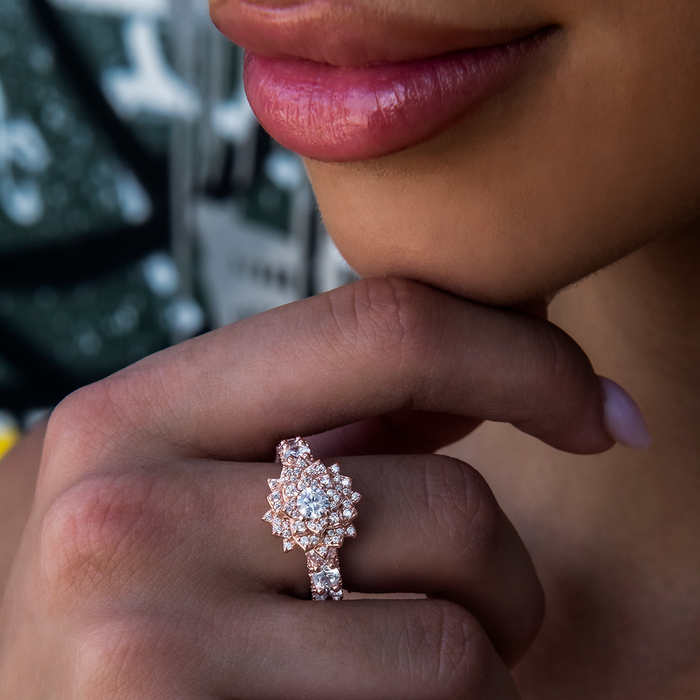 Diamond Rose Ring in Rose Gold Vermeil