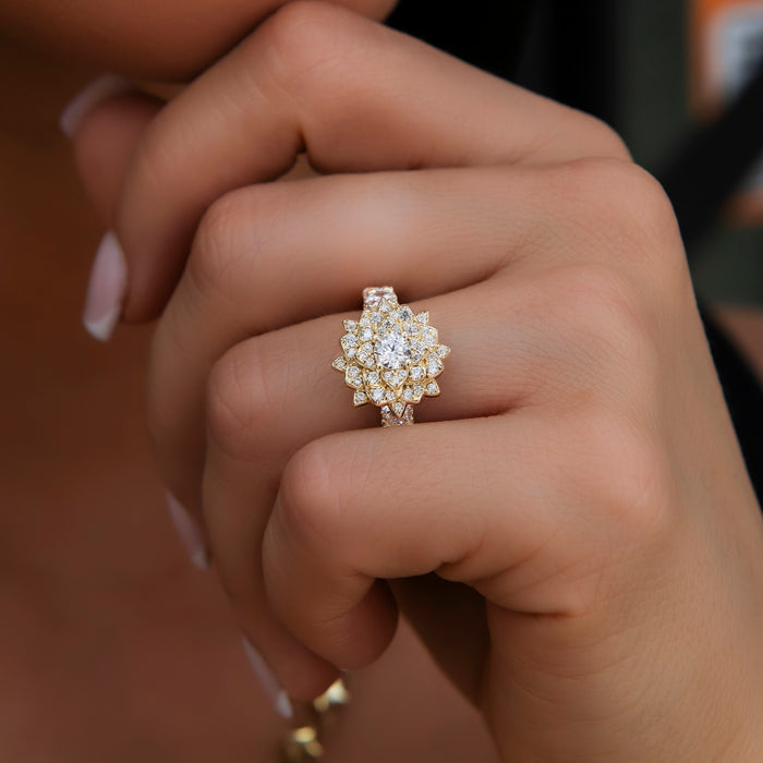 Diamond Rose Ring in Yellow Gold Vermeil