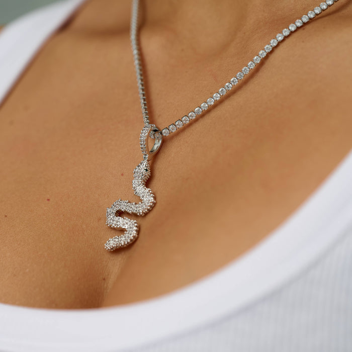 Diamond Snake Pendant in White Gold