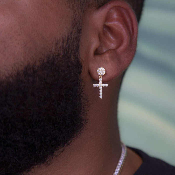 Diamond Studded Cross Earrings in Yellow Gold - The GLD Shop