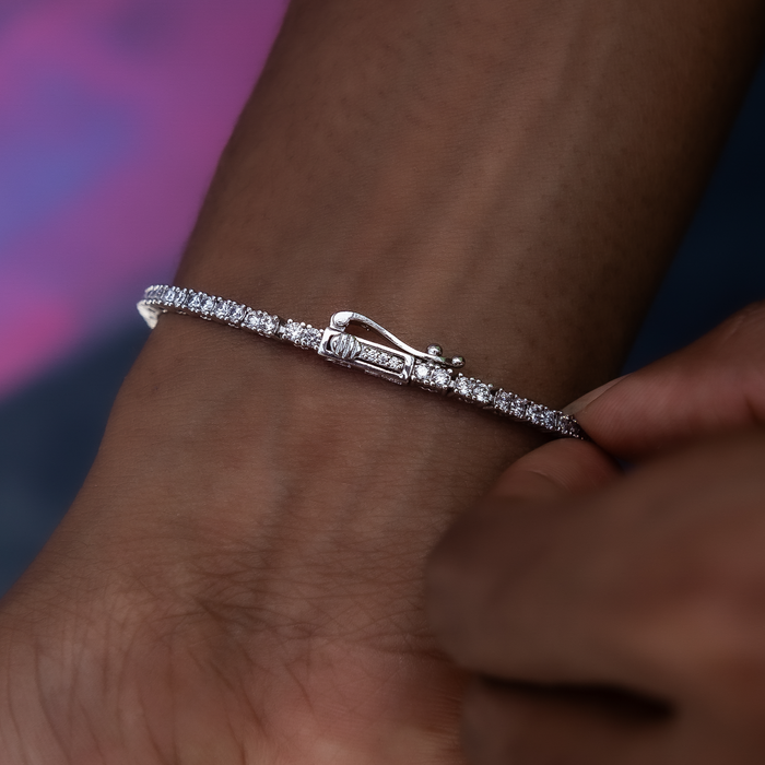 Round Cut Tennis Bracelet in White Gold- 2mm