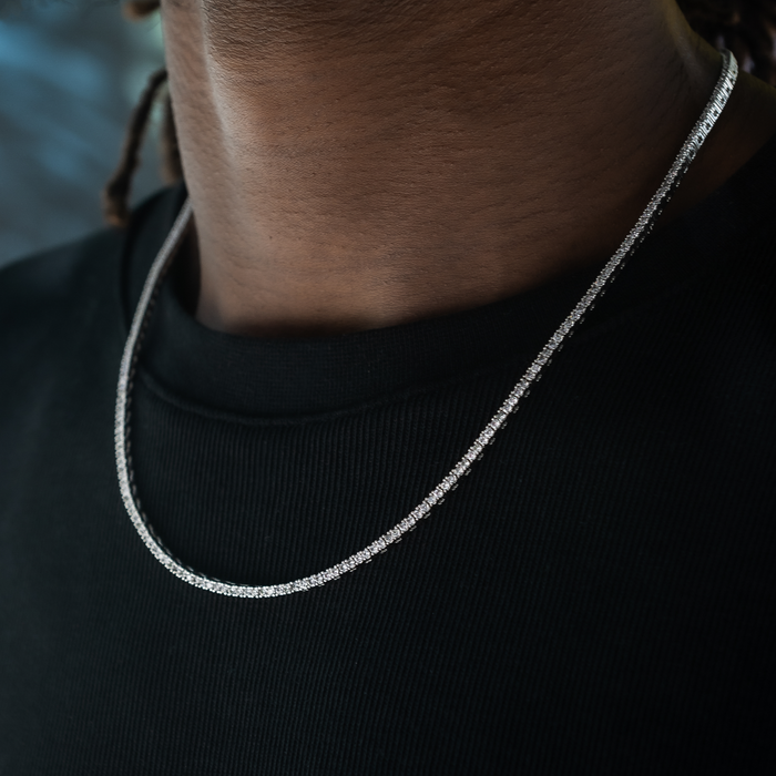 Round Cut Tennis Chain in White Gold- 2mm