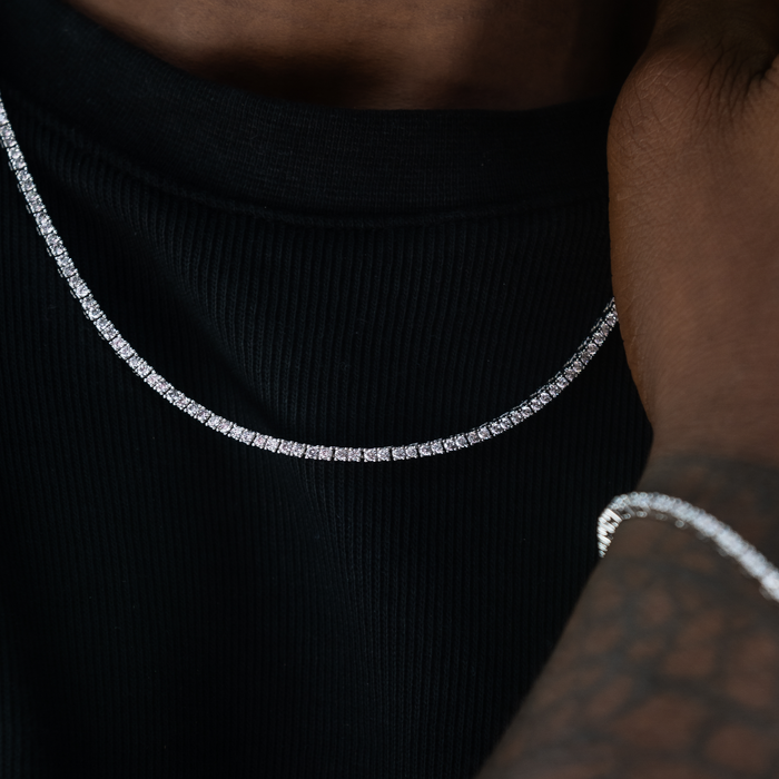 Round Cut Tennis Chain in White Gold- 2mm
