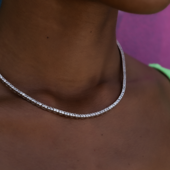 Round Cut Tennis Necklace in White Gold- 2mm