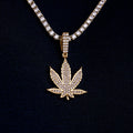 Diamond Weed Leaf Pendant in Yellow Gold
