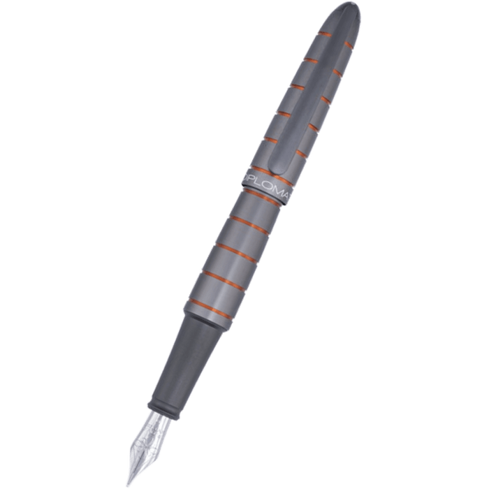 Diplomat Elox Ring Fountain Pen - Grey/Orange - Steel Nib - Pen Boutique Ltd