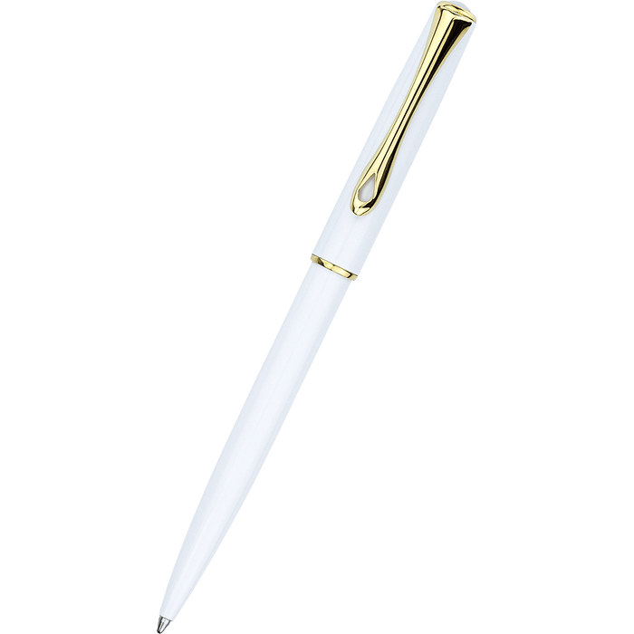 Diplomat Traveller EasyFLOW Ballpoint Pen - Snowwhite - Gold Trim - Pen Boutique Ltd