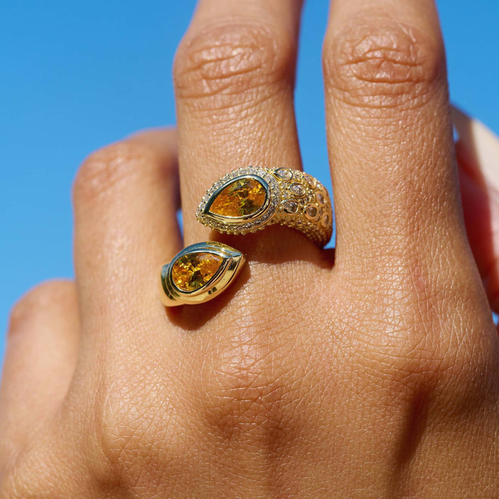 Double Pear Canary Ring in Yellow Gold Vermeil