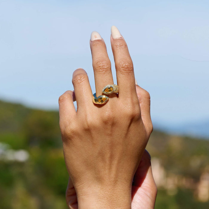 Double Pear Canary Ring in Yellow Gold Vermeil