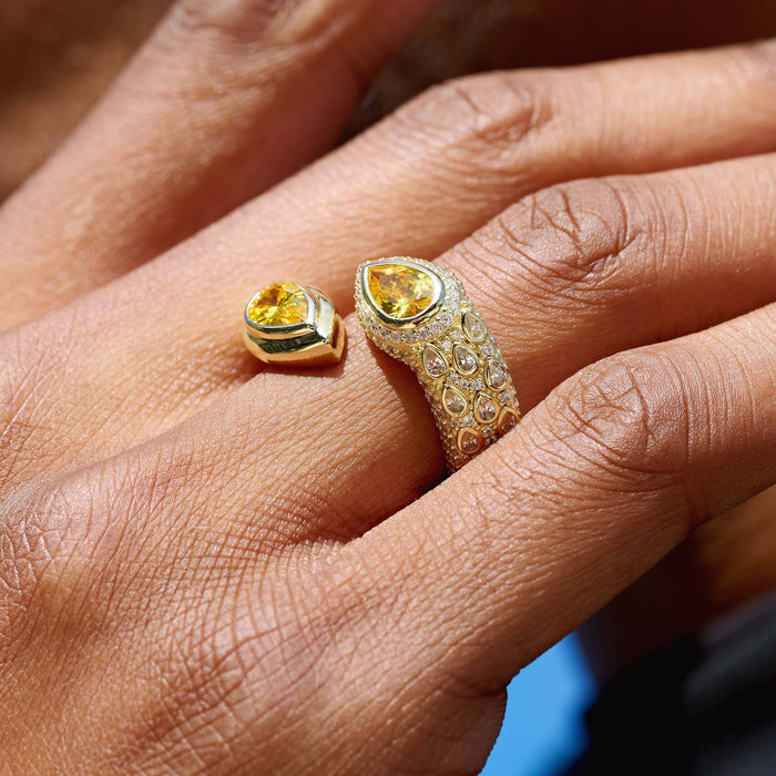 Double Pear Canary Ring in Yellow Gold Vermeil