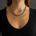 Emerald Cushion Cut Tennis Chain Necklace in White Gold - 7mm