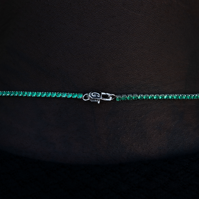 Emerald Diamond Micro Tennis Chain in White Gold