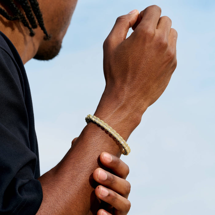 Emerald Iced Multi Dimensional Bangle Bracelet in Yellow Gold