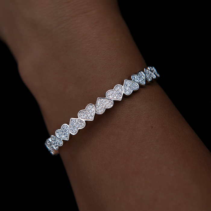 Eternity Heart Necklace + Cuff Bracelet + Heart Pave Stud Earrings in White Gold