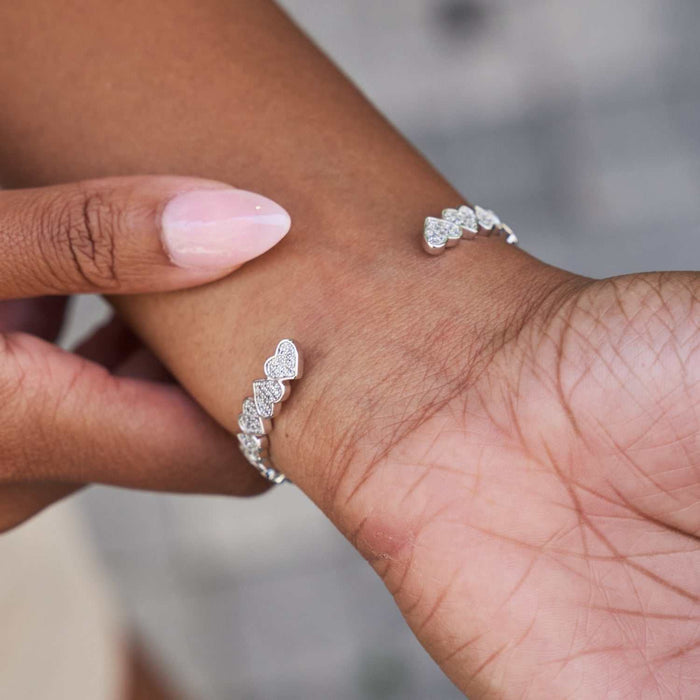 Eternity Heart Necklace + Cuff Bracelet + Heart Pave Stud Earrings in White Gold