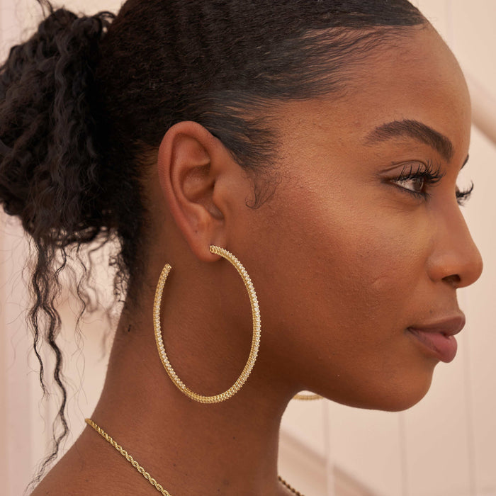 Eternity Hoop Earrings in Yellow Gold-2MM