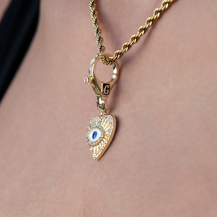 Evil Eye Coin Clip On Charm Pendant in Yellow Gold