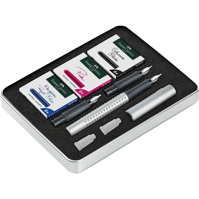 Faber-Castell Grip 2011 Calligraphy Gift Tin - Silver - Pen Boutique Ltd