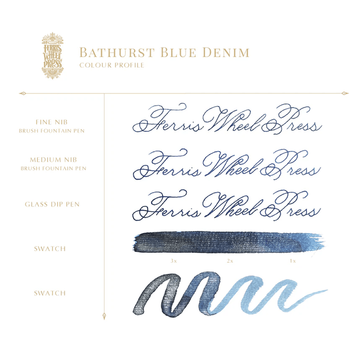 Ferris Wheel Press Ink Bottle - Bathurst Blue Denim - 38ml - Pen Boutique Ltd