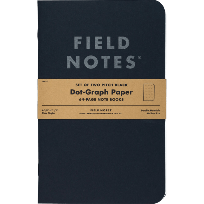 Field Notes Dot Graph - Pitch Black 2 - pack 4¾" x 7½" - Pen Boutique Ltd