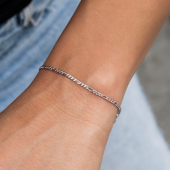 Figaro Bracelet in White Gold- 2mm
