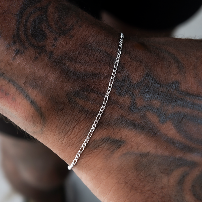 Figaro Chain + Bracelet Bundle in White Gold- 2mm