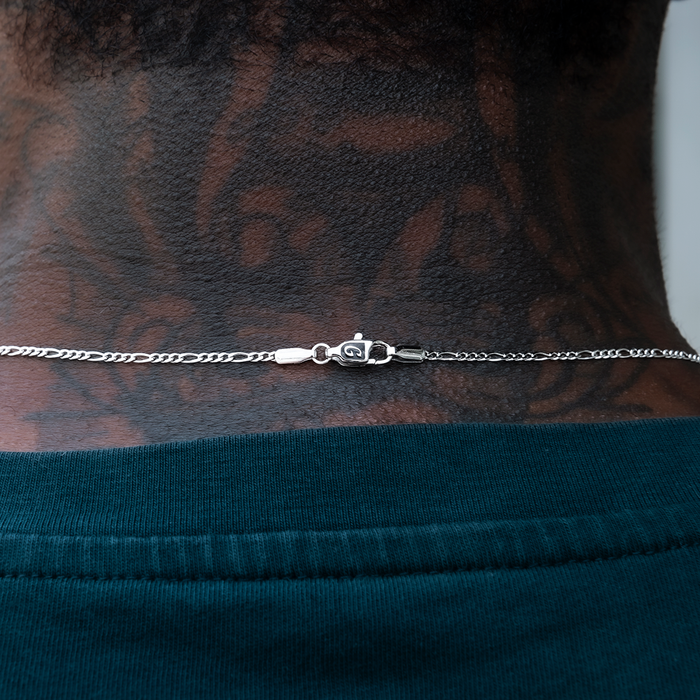 Figaro Chain + Bracelet Bundle in White Gold- 2mm