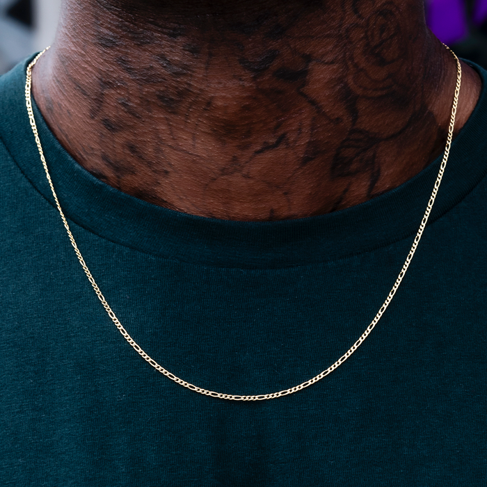 Figaro Chain + Bracelet Bundle in Yellow Gold- 2mm