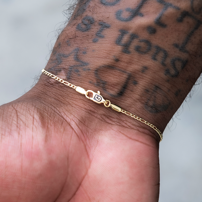 Figaro Chain + Bracelet Bundle in Yellow Gold- 2mm