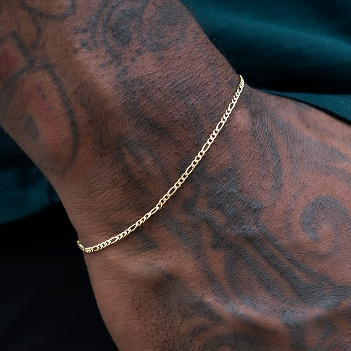 Figaro Chain Bracelet in Hollow Yellow Gold - 2mm